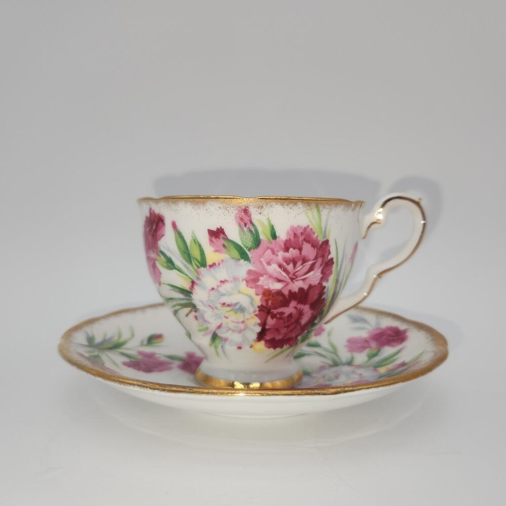 Rare Vintage Royal Stafford "Carnation"‎ Tea Cup & Saucer Excellent Condition